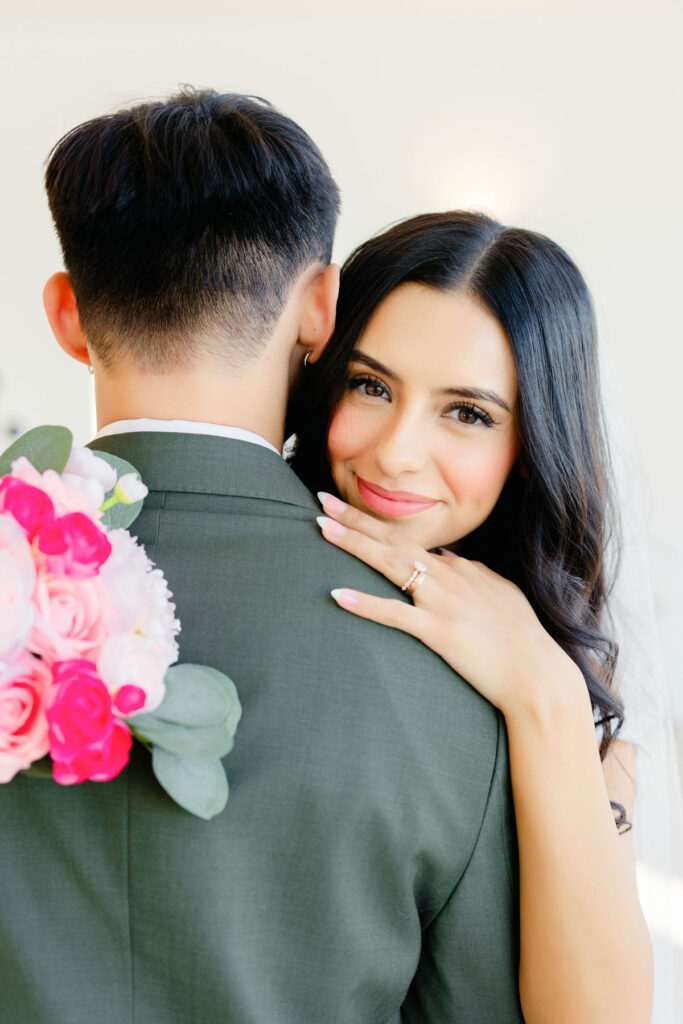 Bride & groom portrait by nice lighting at luxury phoenix location.